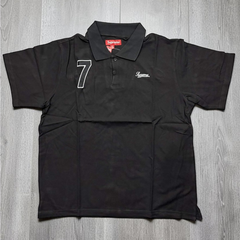 Supreme Black Polo Shirt Cursive Size Medium